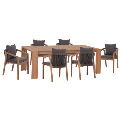 OUTDOOR DINING SET 7PCS CONTREL HM10901.02 ACACIA WOOD IN NATURAL--CUSHIONS IN GREY