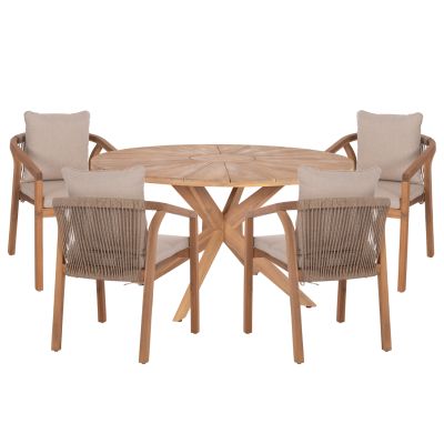 OUTDOOR DINING SET 5PCS CORTEN HM10900.01 ACACIA WOOD IN NATURAL--CUSHIONS IN BEIGE