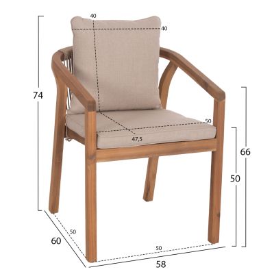 OUTDOOR DINING SET 5PCS CORTEN HM10900.01 ACACIA WOOD IN NATURAL--CUSHIONS IN BEIGE