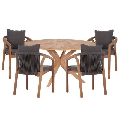 OUTDOOR DINING SET 5PCS CORTEN HM10900.02 ACACIA WOOD IN NATURAL--CUSHIONS IN GREY