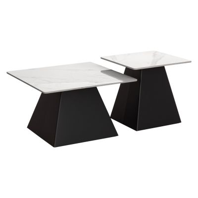 SET 2 COFFEE TABLES QUBER(X) HM18311.02 SINTERED STONE SQUARE--BLACK BASES