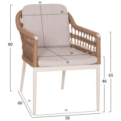 OUTDOOR DINING SET 7PCS STAD HM10863.02 BEIGE ALUM. & OLEFIN-WHITE SINTERED STONE TOP