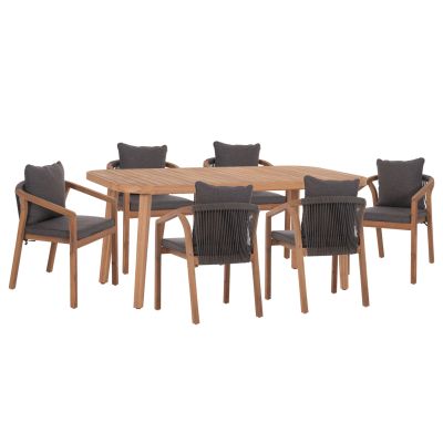 OUTDOOR DINING SET 7PCS CONTREL HM10899.02 ACACIA WOOD IN NATURAL--CUSHIONS IN GREY