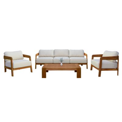 OUTDOOR LOUNGE SET 4PCS SOLARA HM6514 ACACIA WOOD--POLYESTER CUSHIONS COVERS IN ECRU