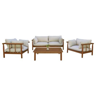 OUTDOOR LOUNGE SET 4PCS ELMORA HM6517 ACACIA WOOD--POLYESTER CUSHIONS COVERS IN ECRU