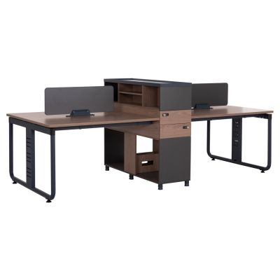 WORKSTATION 4-SEATER MAVIX HM2158 MELAMINE-METAL IN GREY/WALNUT 280x123x110Hcm.