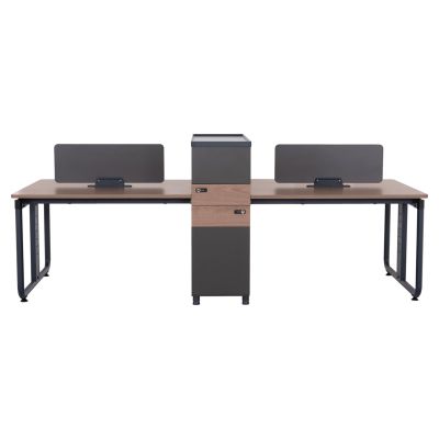 WORKSTATION 4-SEATER MAVIX HM2158 MELAMINE-METAL IN GREY/WALNUT 280x123x110Hcm.