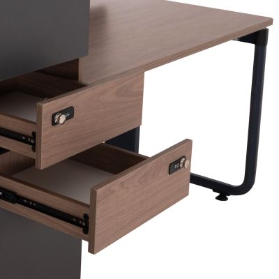WORKSTATION 4-SEATER MAVIX HM2158 MELAMINE-METAL IN GREY/WALNUT 280x123x110Hcm.