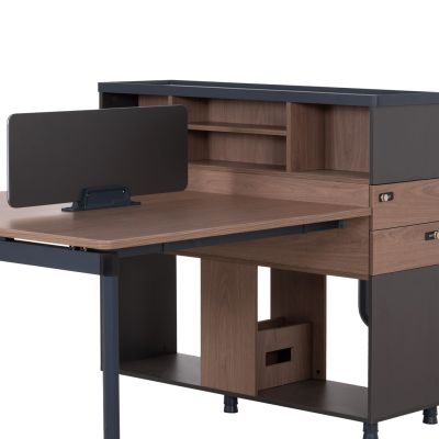 WORKSTATION 4-SEATER MAVIX HM2158 MELAMINE-METAL IN GREY/WALNUT 280x123x110Hcm.