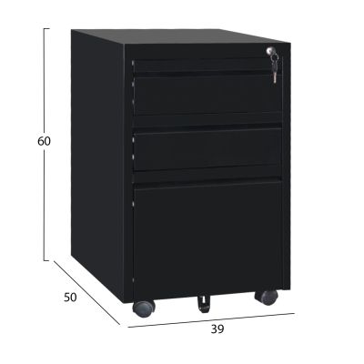 OFFICE CHEST OF DRAWERS SIDER HM6635.01 METAL IN BLACK--3 DRAWERS WITH LOCK 39x50x60Hcm.