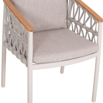DINING CHAIR STREAM - CREAM WHITE ALUMINUM--BEIGE STRAP ROPE & OLEFIN FABRIC 59x63x85Hcm.