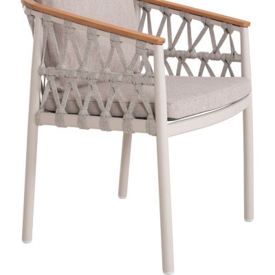 DINING CHAIR STREAM - CREAM WHITE ALUMINUM--BEIGE STRAP ROPE & OLEFIN FABRIC 59x63x85Hcm.