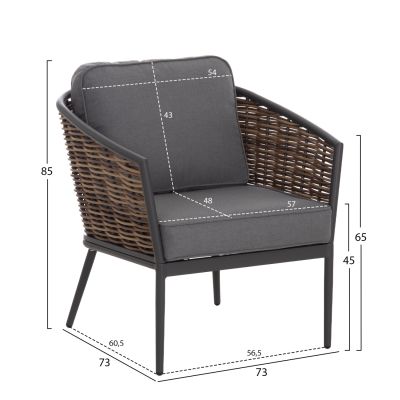 OUTDOOR LOUNGE SET 4PCS CASSIAN HM6552.01 ALUMINUM & CUSHIONS IN GREY--P.E.RATTAN IN BEIGE