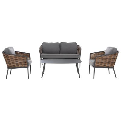 OUTDOOR LOUNGE SET 4PCS CASSIAN HM6552.01 ALUMINUM & CUSHIONS IN GREY--P.E.RATTAN IN BEIGE