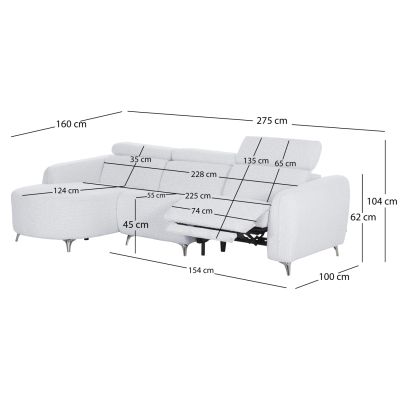 LEFT CORNER 3-SEAT SOFA WITH RECLINE VALENTE HM3317.01L LIGHT GREY FABRIC 275x160x104H