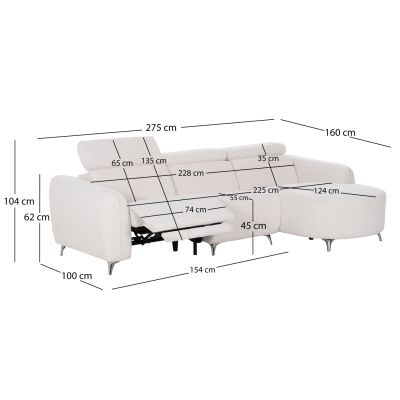 RIGHT CORNER 3-SEAT SOFA WITH RECLINE VALENTE SM3317.02R BEIGE FABRIC 275x160x104H