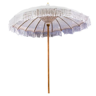 LUX UMBRELLA HM6035.91 TEAK POLE BEIGE MACRAME 200X250