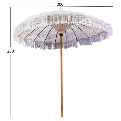 LUX UMBRELLA HM6035.91 TEAK POLE BEIGE MACRAME 200X250