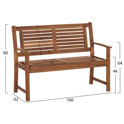 OUTDOOR BENCH 2-SEATER DANNY HM6547 ACACIA WOOD IN NATURAL COLOR 122x60x92Hcm
