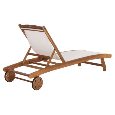 SUNLOUNGER WITH WHEELS LIORA HM6544 ACACIA WOOD--TEXTILENE IN ECRU 196.5x62.5x90Hcm.