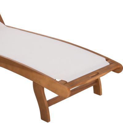 SUNLOUNGER WITH WHEELS LIORA HM6544 ACACIA WOOD--TEXTILENE IN ECRU 196.5x62.5x90Hcm.