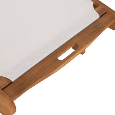SUNLOUNGER WITH WHEELS LIORA HM6544 ACACIA WOOD--TEXTILENE IN ECRU 196.5x62.5x90Hcm.