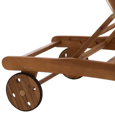 SUNLOUNGER WITH WHEELS LIORA HM6544 ACACIA WOOD--TEXTILENE IN ECRU 196.5x62.5x90Hcm.