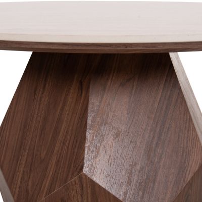 COFFEE TABLE VENERA HM18441 CERAMIC TOP WITH TRAVERTINE STONE LOOK--MDF BASE WALNUT Φ80x42H