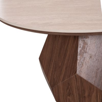 COFFEE TABLE VENERA HM18441 CERAMIC TOP WITH TRAVERTINE STONE LOOK--MDF BASE WALNUT Φ80x42H