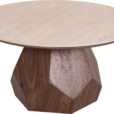 COFFEE TABLE VENERA HM18441 CERAMIC TOP WITH TRAVERTINE STONE LOOK--MDF BASE WALNUT Φ80x42H
