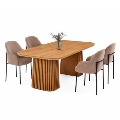 DINING SET 5PCS EXTENDABLE VERLO HM12106.03 MDF--FABRIC IN TAUPE