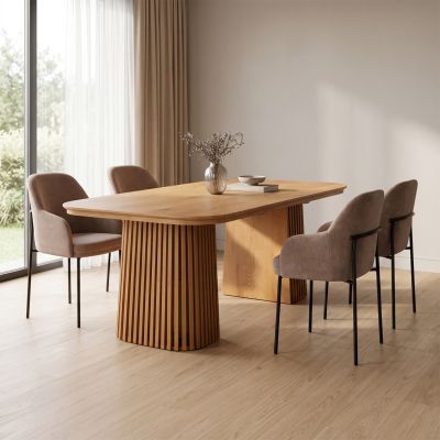 DINING SET 5PCS EXTENDABLE VERLO HM12106.03 MDF--FABRIC IN TAUPE