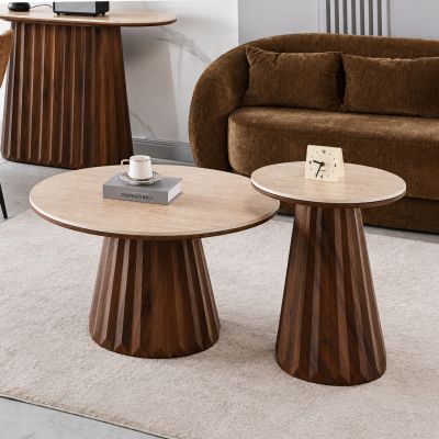 COFFEE TABLES 2PCS WALDEN HM12108 CERAMIC TOPS--MDF BASES Φ80+Φ46cm