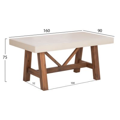 DINING TABLE MAEVE HM6596.02 BEIGE FIBER CEMENT TOP--ACACIA WOOD LEGS 160x90x75Hcm.