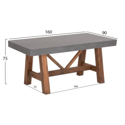 DINING TABLE MAEVE HM6596.01 GREY FIBER CEMENT TOP--ACACIA WOOD LEGS 160x90x75Hcm.