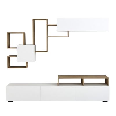TV FURNITURE SET DONOVAN HM8944.11 MELAMINE IN NATURAL-WHITE 210x35,8x46,8Hcm.