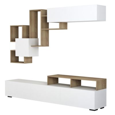 TV FURNITURE SET DONOVAN HM8944.11 MELAMINE IN NATURAL-WHITE 210x35,8x46,8Hcm.