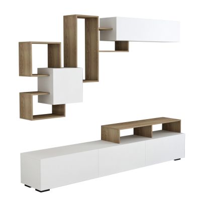 TV FURNITURE SET DONOVAN HM8944.11 MELAMINE IN NATURAL-WHITE 210x35,8x46,8Hcm.