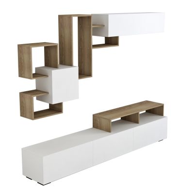 TV FURNITURE SET DONOVAN HM8944.11 MELAMINE IN NATURAL-WHITE 210x35,8x46,8Hcm.