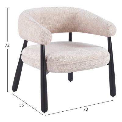 ARMCHAIR KERN HM18478.11 BEIGE FABRIC--METAL LEGS IN BLACK 70x64x72Hcm.