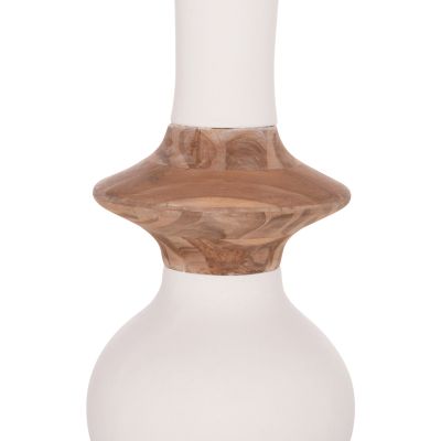 DECORATIVE FLOOR VASE NEBULA HM4660.02M FIBER CEMENT IN WHITE--TEAK WOOD Φ45x148Hcm.