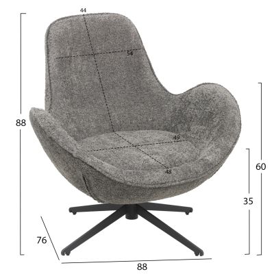 ARMCHAIR SWIVEL BRYNN HM9594.01 GREY BOUCLE FABRIC-BLACK METAL BASE 88x76x88Hcm.