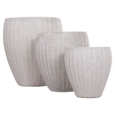 GARDEN PLANTERS ROUND SET 3PCS SERIES GARDENER HM4728 FIBERCLAY--IN CEMENT COLOR Φ48x56Hcm.