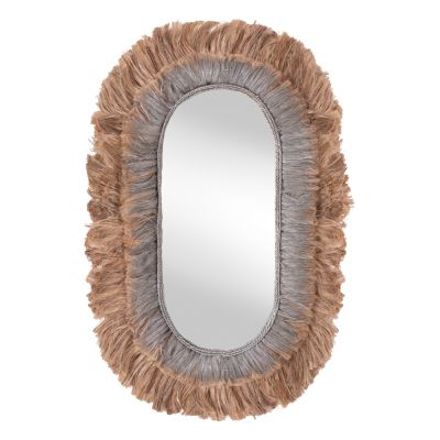 MIRROR OVAL MADE OF ABACA FIBERS IN NATURAL AND SILVER COLOR 90x5x140Hcm.HM7738