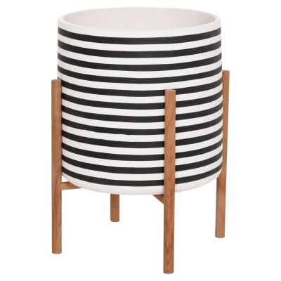 INDOOR POT RENTIL HM4683L FIBER CEMENT IN BLACK/WHITE--TEAK BASE Φ35x45Hcm