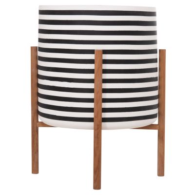 INDOOR POT RENTIL HM4683L FIBER CEMENT IN BLACK/WHITE--TEAK BASE Φ35x45Hcm