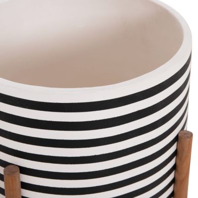INDOOR POT RENTIL HM4683L FIBER CEMENT IN BLACK/WHITE--TEAK BASE Φ35x45Hcm