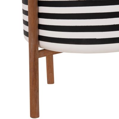 INDOOR POT RENTIL HM4683L FIBER CEMENT IN BLACK/WHITE--TEAK BASE Φ35x45Hcm
