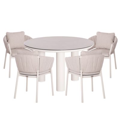 OUTDOOR DINING SET 5PCS SHANKS HM11390.02 ALUMINUM IN CREAM WHITE & OLEFIN CUSHION COVERS IN BEIGE