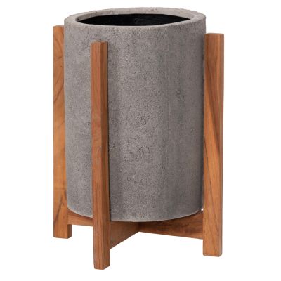 INDOOR POT HOFF HM4682.03S FIBER CEMENT IN GREY--TEAK BASE Φ33x42Hcm